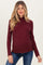 Burgundy Ribbed Mock Neck Ruffle Hem Maternity Long Sleeve Top