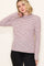 Burgundy Striped Ribbed Mock Neck Ruffle Hem Top