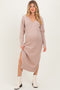 Taupe V-Neck Relaxed Fit Maternity Sweater Dress