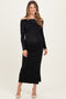 Black Boat Neck Ruched Long Sleeve Maternity Midi Dress