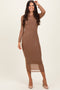 Mocha Rhinestone Mesh Long Sleeve Midi Dress