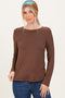 Brown Flowy Round Hem Long Sleeve Top