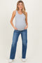 Navy Distressed Fringe Hem Wide Leg Maternity Jeans