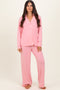 Light Pink Button Down Top Wide Leg Pant Pajama Set
