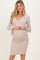 Beige Ribbed Long Sleeve V-Neck Wrap Maternity Midi Dress