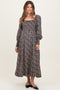 Navy Smocked Ruffled Floral Maternity Maxi Dress