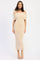 Cream Fuzzy Knit Off Shoulder Midi Dress
