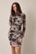 Brown Floral Mesh Overlay Ruched Dress