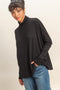 Black Draped Oversized Turtleneck Dolman Sleeve Top