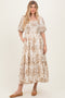 Taupe Vintage Floral Puff Sleeve Tiered Maxi Dress
