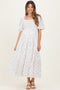 White Floral Puff Sleeve Tiered Maternity Maxi Dress