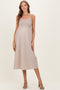 Mocha Striped Smocked Shoulder Tie Maternity Midi Dress