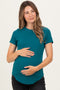 Teal Ribbed Short Sleeve Curved Hem Maternity Top