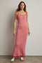 Pink Striped Knit Shoulder Tie Maxi Dress