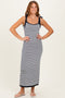 Navy Striped Knit Shoulder Tie Maxi Dress