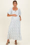 Ivory Floral Puff Sleeve Tie Front Maternity Midi Dress