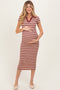Burgundy Striped Collared Maternity Midi Dress