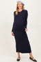 Navy Ribbed Knit Fitted Maternity Midi Sweater Dress