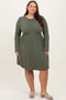 Olive Textured Rib Long Sleeve Plus Dress