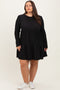 Black Textured Rib Tiered Long Sleeve Plus Dress