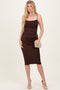 Brown Glitter Ruched Midi Dress