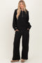 Black Ribbed Half Zip Pullover Wide Leg Pant Set