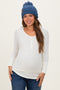 Cream Waffle Rib Knit Maternity Henley Top
