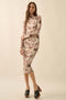 Cream Floral Mesh Long Sleeve Midi Dress