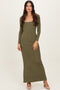 Olive Square Neck Long Sleeve Maxi Dress