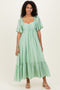 Mint Flutter Sleeve Ruffle Hem Midi Dress