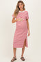 Red Striped Short Sleeve Maternity Midi Dress