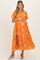 Tangerine Floral Print Ruffle Hem Maternity Midi Dress
