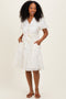 Cream Floral Embroidered Tie Waist Dress