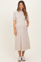 Beige Puff Sleeve Maternity Midi Dress