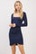 Navy Ribbed Long Sleeve Ruched Tulip Skirt Dress