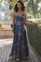 Dusty Blue Floral V-Neck Sleeveless Maxi Dress
