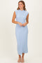 Sky Blue Ribbed Knit Mock Neck Maxi Dress