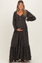 Black Floral Button Accent Long Sleeve Maternity Maxi Dress