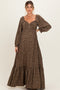 Olive Floral Button Accent Long Sleeve Maternity Maxi Dress