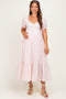 Fuchsia Stripe Sweetheart Neckline Maternity Midi Dress