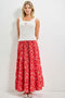 Red Floral Tiered Maxi Skirt