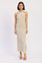 Cream Striped Halter Open Back Midi Dress