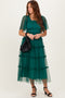 Emerald Green Ruffled Mesh Maxi Dress