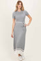 Heather Grey Knit Pleated Sash Tie Midi Dress