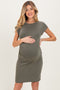 Olive Side Ruched Short Sleeve Maternity Mini Dress