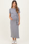 Grey Short Sleeve Waist Tie Side Slit Maternity Maxi Dress