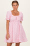 Pink Textured Puff Sleeve Dress