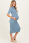Dusty Blue Ribbed Mock Neck Maternity Midi Dress