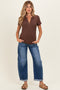 Navy Distressed Rolled Hem Barrel Leg Maternity Jeans