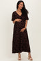 Brown Floral Mesh 3/4 Sleeve V-Neck Maternity Maxi Dress